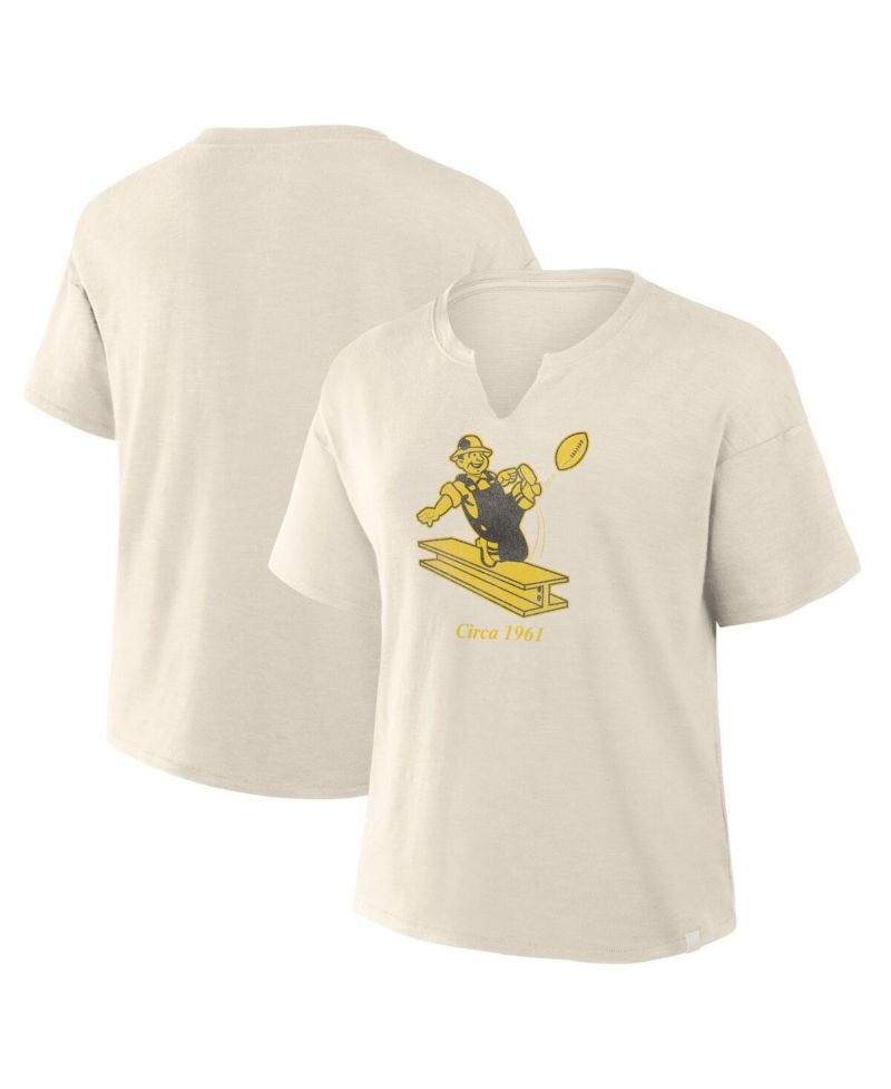 Women's Cream Pittsburgh Steelers Trick Play Slub Boxy T-Shirt