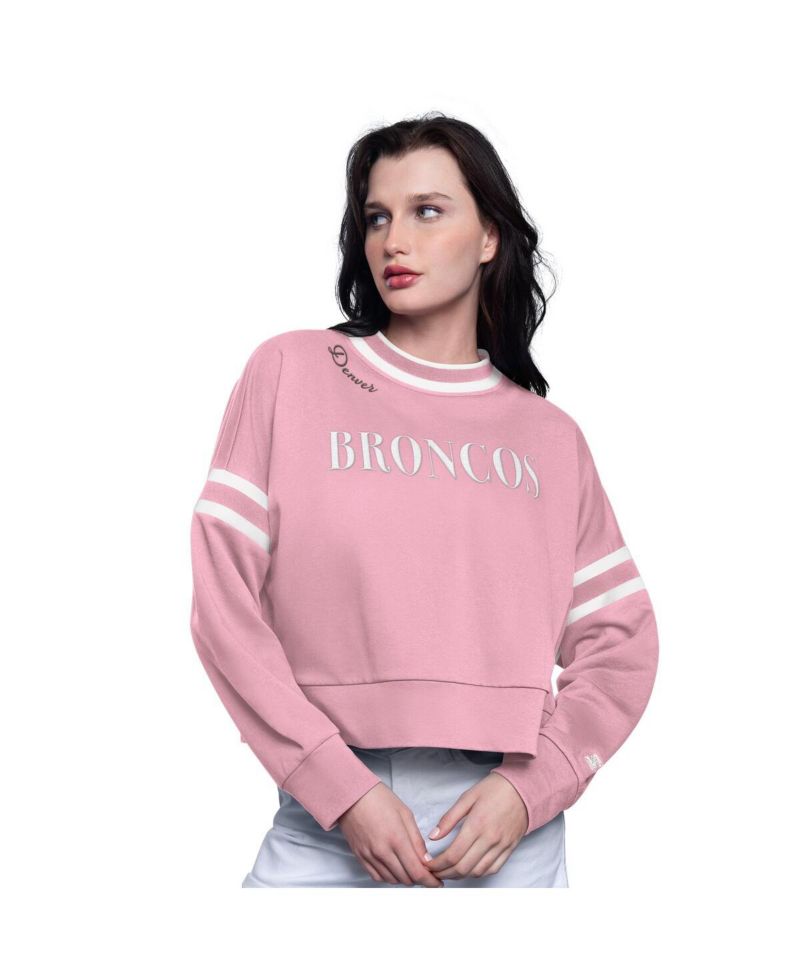 Women's Pink Denver Broncos Power Play Cropped Pullover Sweatshirt