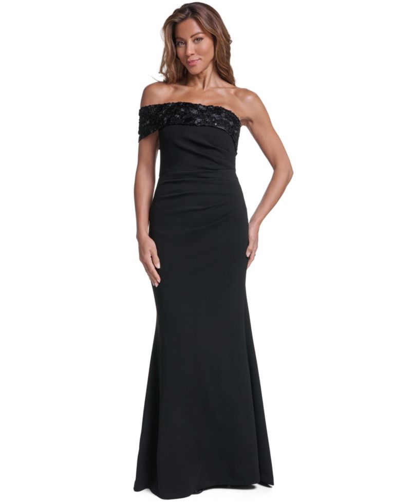 Petite One-Shoulder Embellished Formal Gown