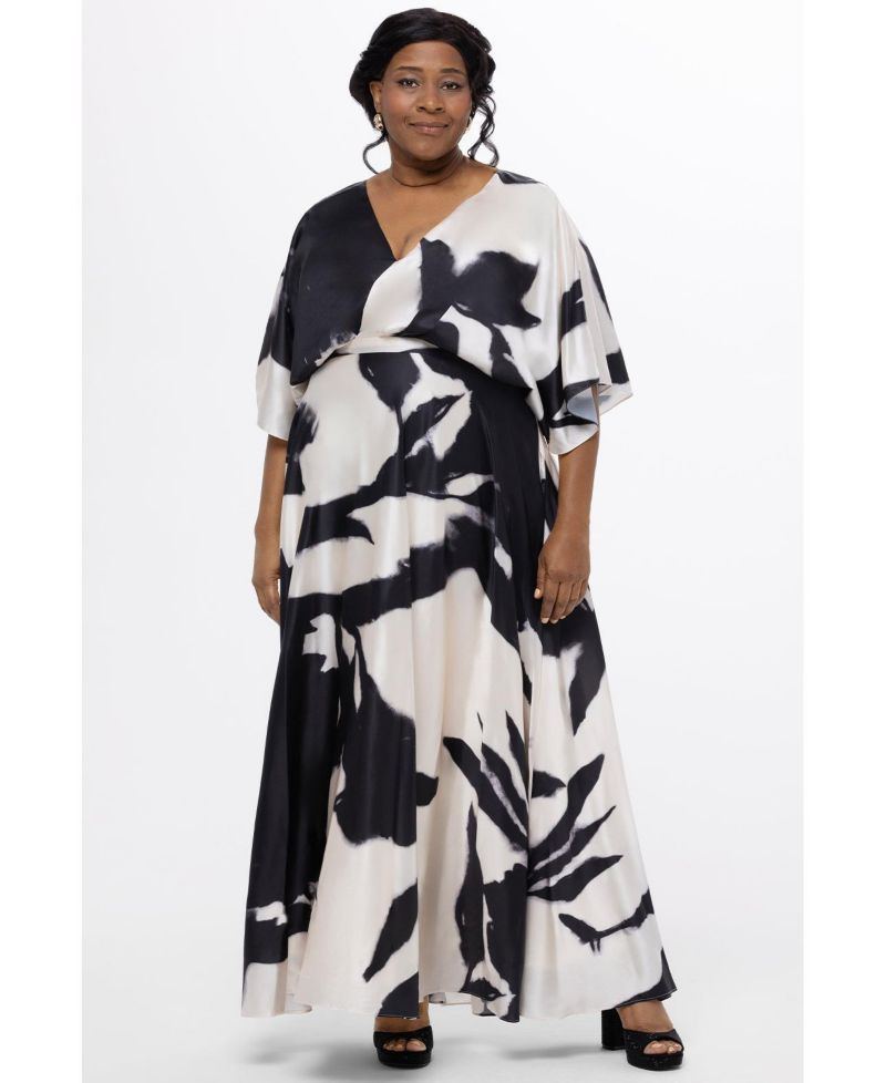 Women's V-Neck Satin Print Maxi Gown