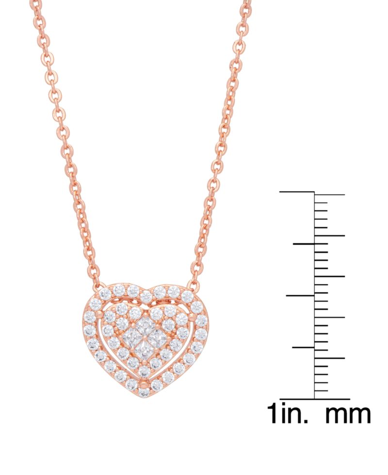 Women's 14k Rose Gold Plated Cubic Zirconia Heart Pendant Necklace