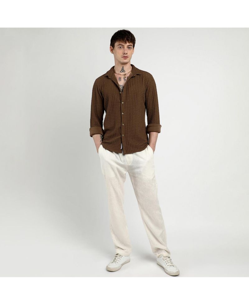 Men's Chocolate Brown Cube-Textured Shirt