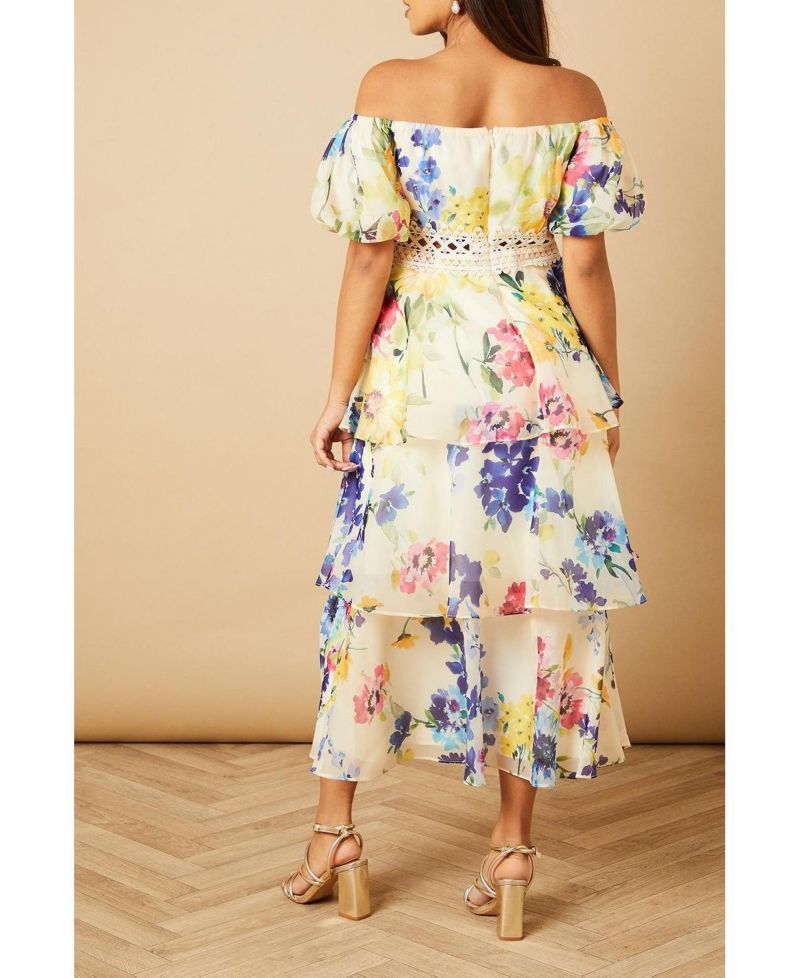 Women's Floral Bardot Midi Dress