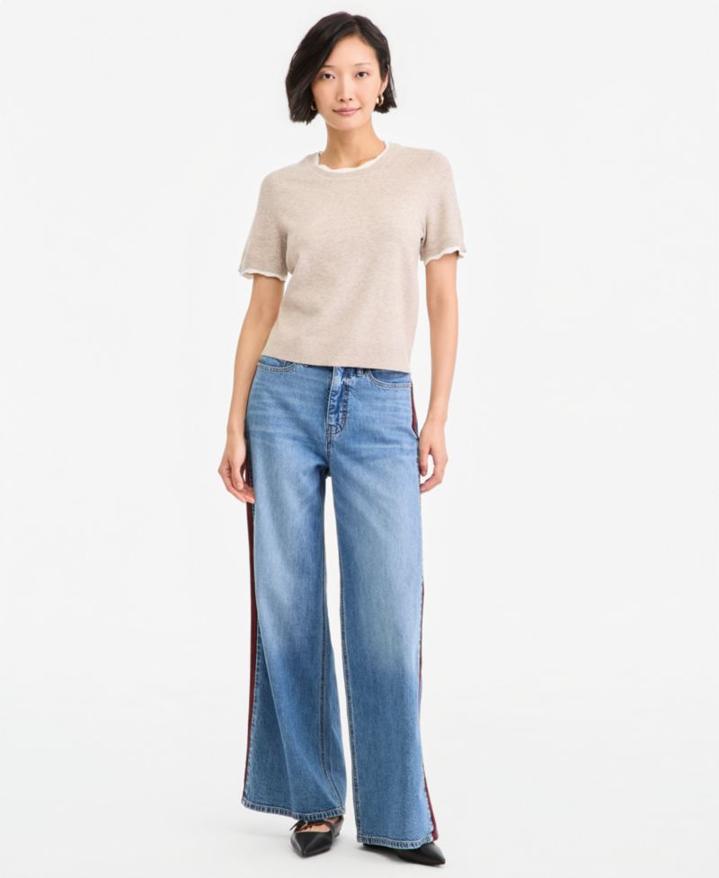 Women's Short-Sleeve Scallop-Trim Sweater