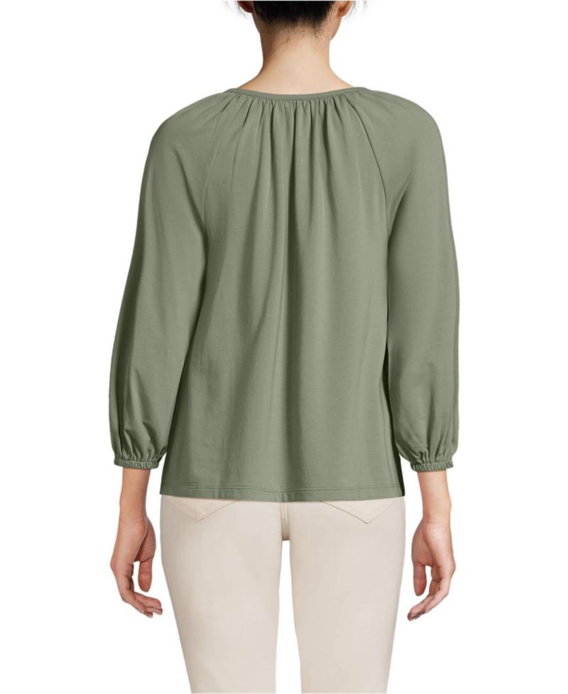Women's Lightweight Jersey Notch Neck Gather Blouse
