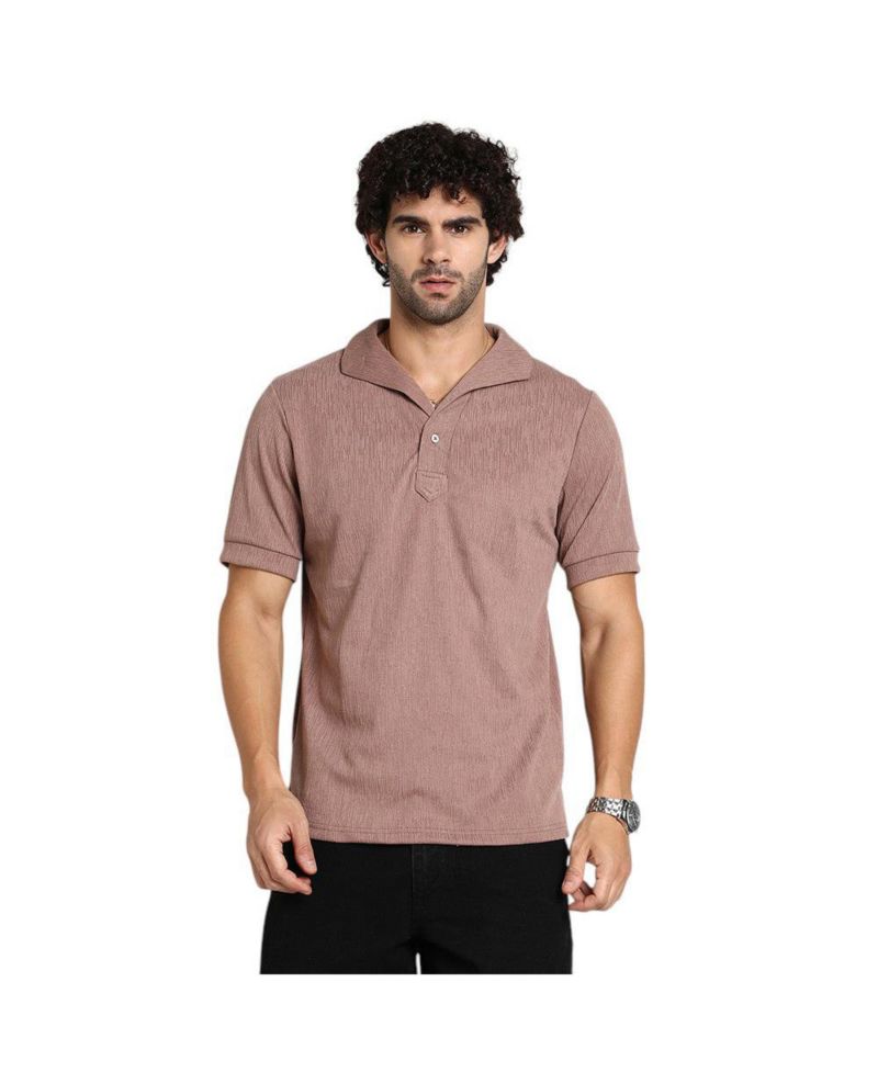 Men's Pastel Brown Tactitle Spread-Polo T-Shirt