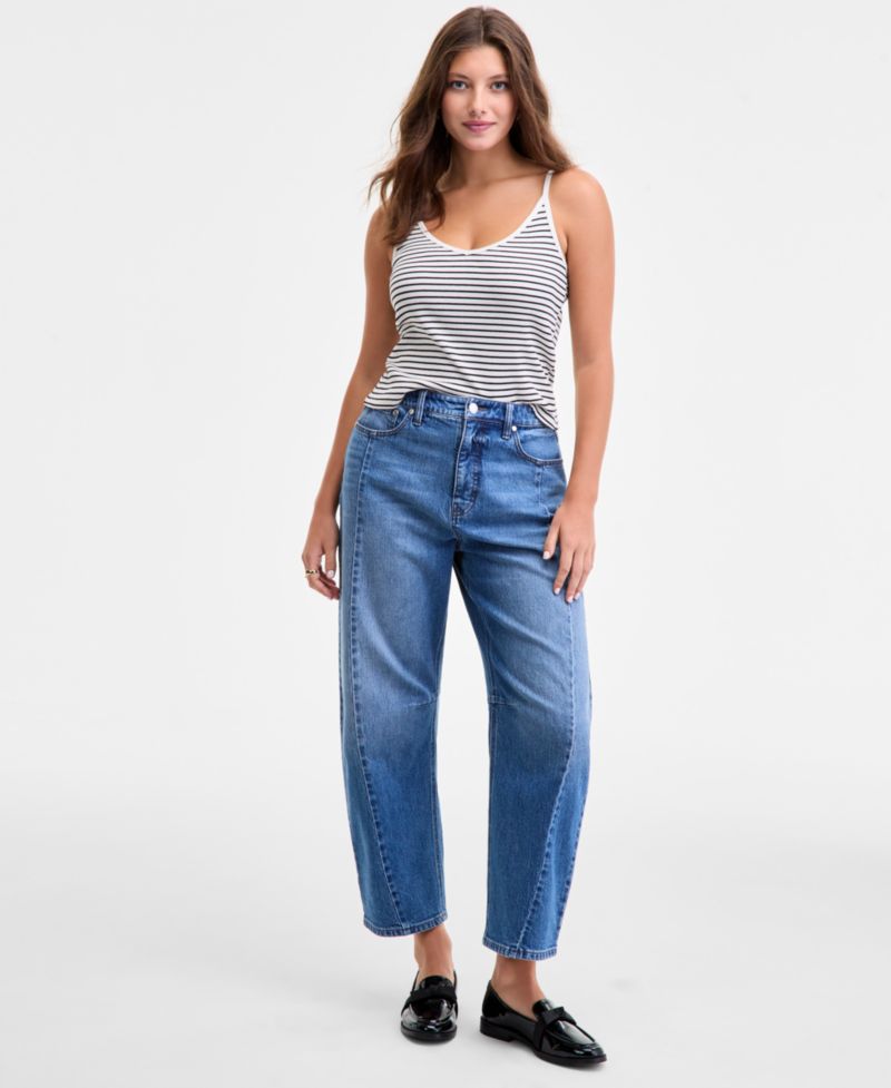 Women's Cropped High-Rise Barrel-Leg Jeans