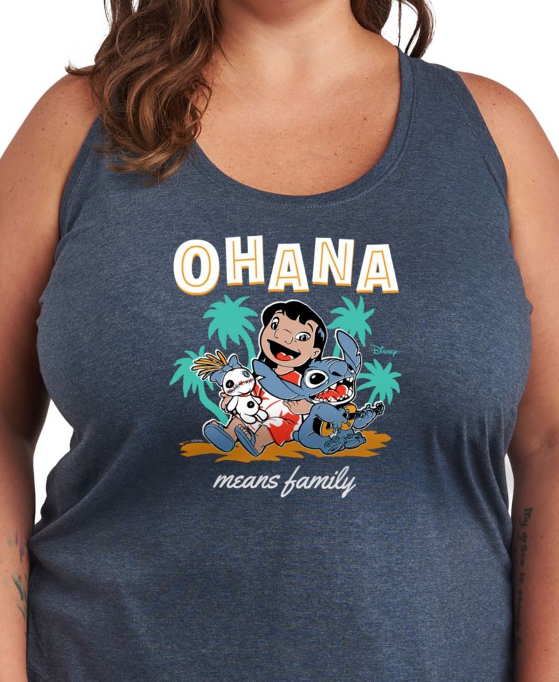 Plus Size Lilo Stitch Ohana Means Family Graphic Tank Top