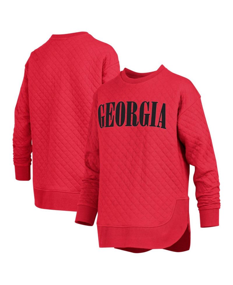 Women's Red Georgia Bulldogs Quilted Long Sleeve Pullover Sweatshirt