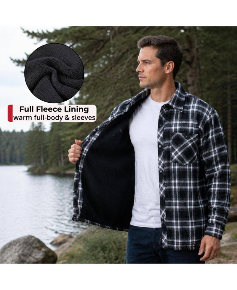 Men's Josh Plaid Fleece-Lined Snap-Button Flannel Shirt Jacket