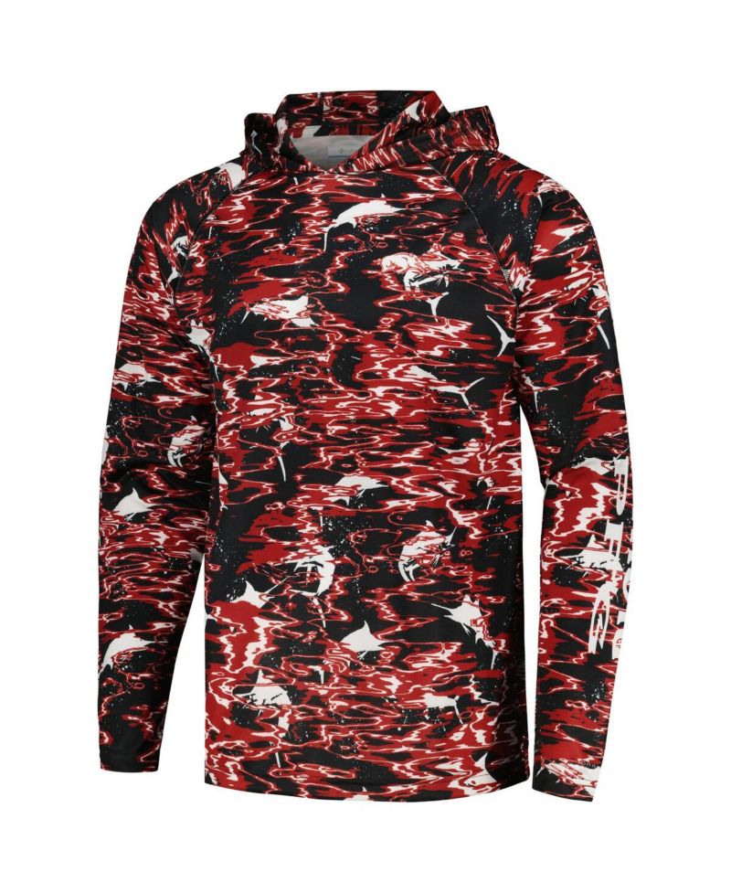 Men's Black Arkansas Razorbacks PFG Terminal Tackle Omni-Shade Rippled Long Sleeve Hooded T-shirt