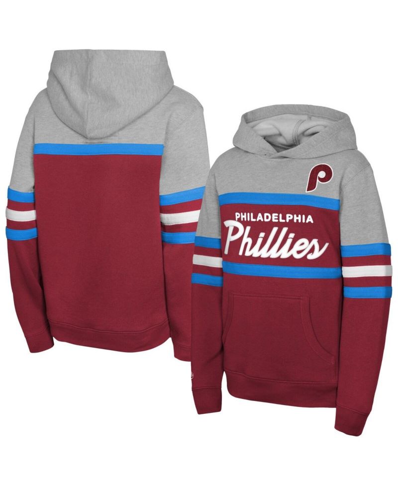 Big Boys and Girls Red/Grey Philadelphia Phillies Cooperstown Head Coach Pullover Hoodie