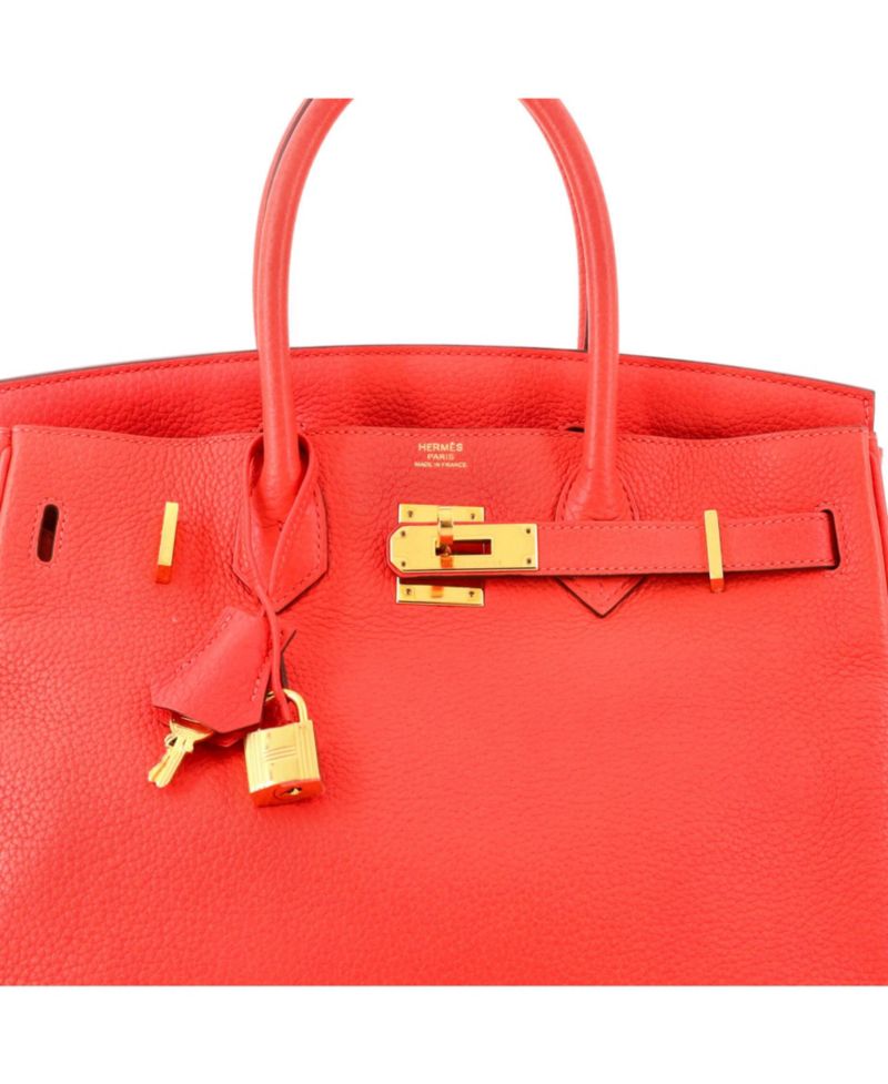 Pre-Owned Hermes Birkin 30 Handbag Red Clemence with Gold Hardware