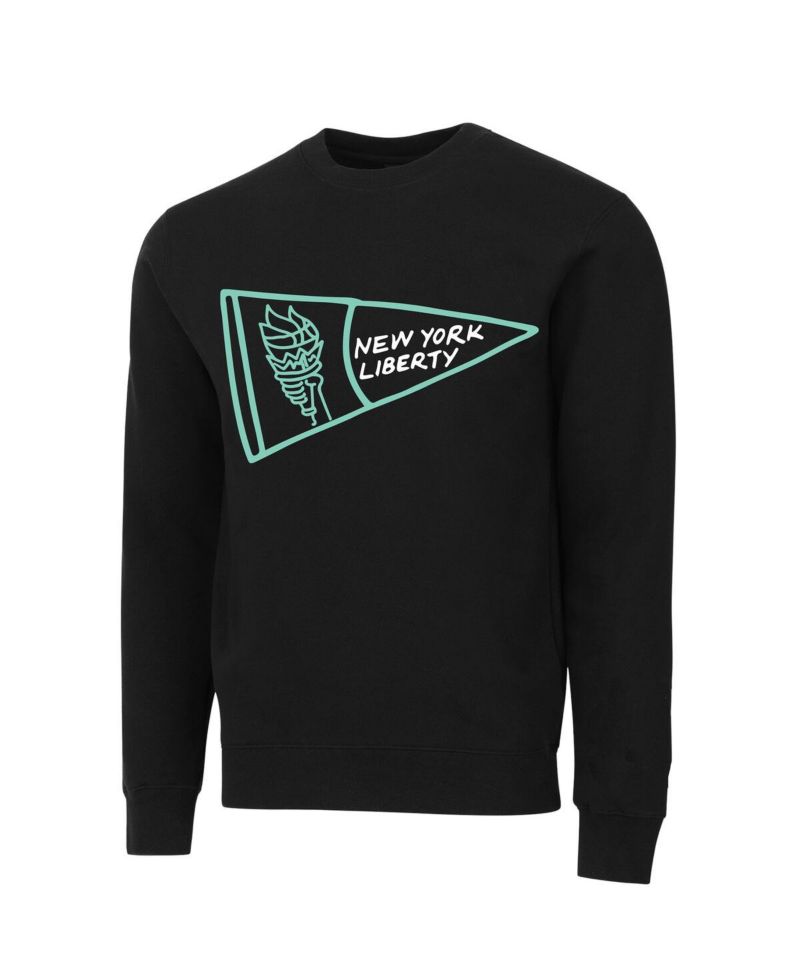 Men's and Women's Black New York Liberty Pennant Crewneck Pullover Sweatshirt