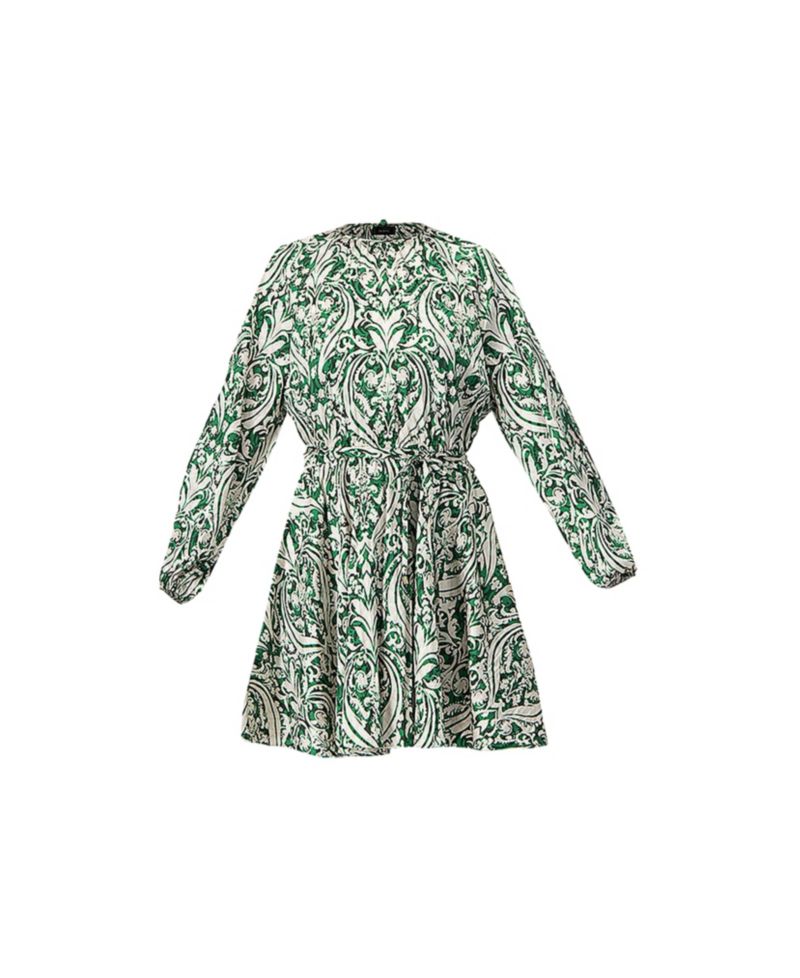 Women's Baroque Print Mini Dress with Belted Waist