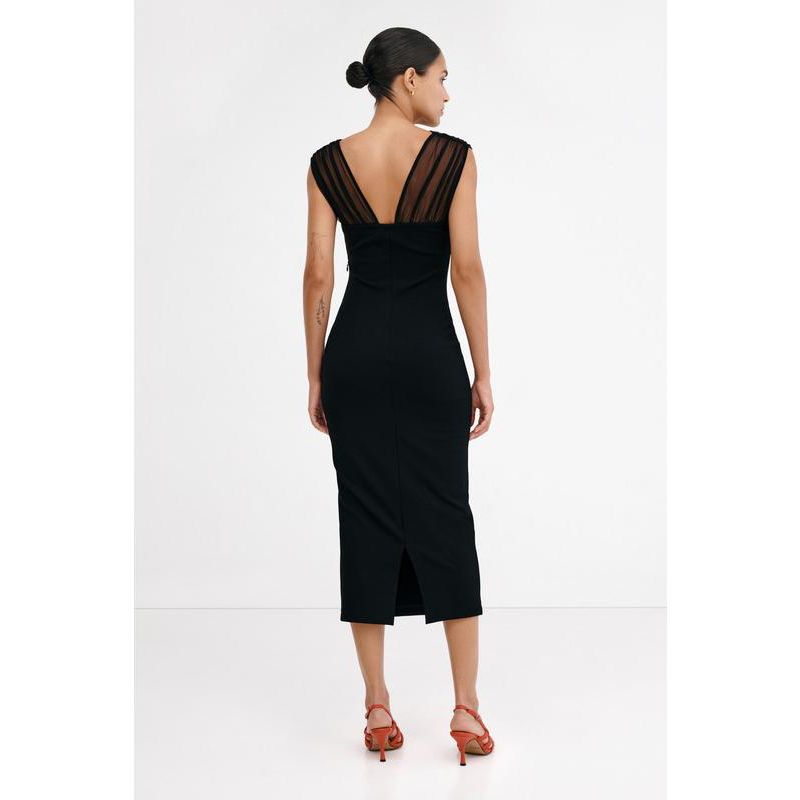 Women's Waldorf Gathered Mesh-Cutout Sleeveless Back-Slit Evening Dress