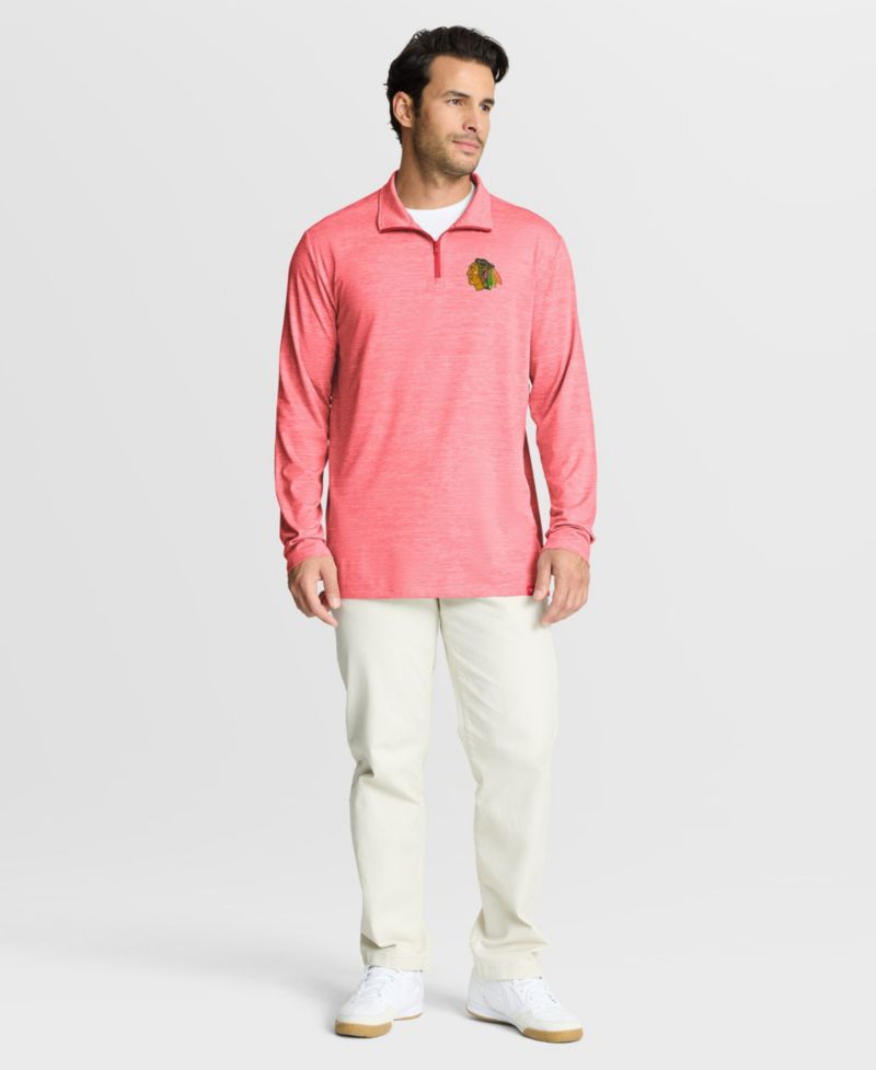 Men's Heather Red Chicago Blackhawks Clutch Boarding Poly Quarter-Zip Pullover Sweatshirt