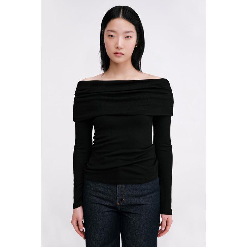 Women's Bennett Off-Shoulder Bardot Ribbed-Jersey Fitted Top