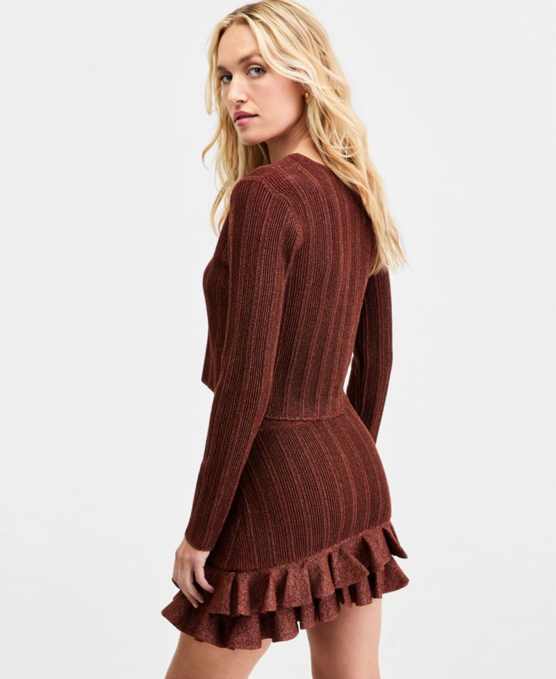 Women's Metallic-Knit Cropped Cardigan
