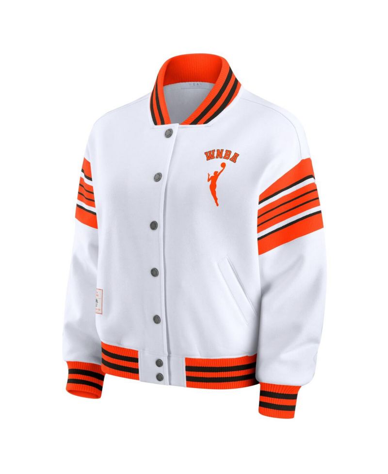 Women's White/Orange WNBA Full-Snap Fleece Sweatshirt Jacket
