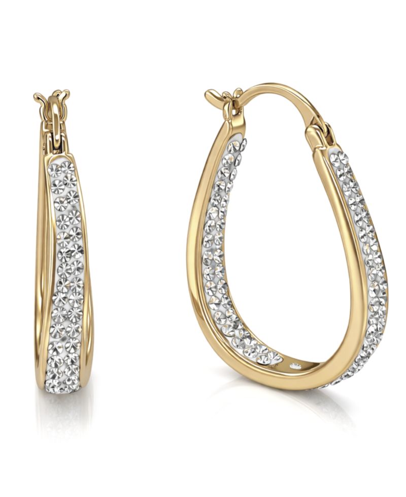 Crystal In & Out Teardrop Hoop Earrings in Silver Plate, Gold-Plate or Rose Gold Plate