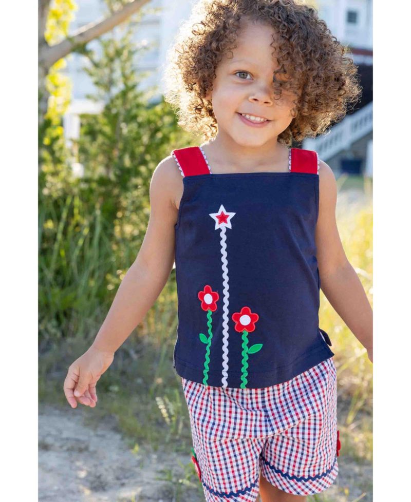 Little Girl Knit Top With Ric Rac, Flowers and Star