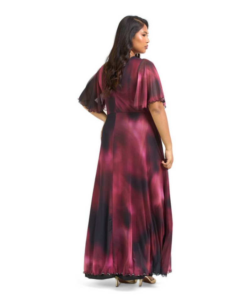 Women's Elegant Abstract Print Mesh Maxi Dress