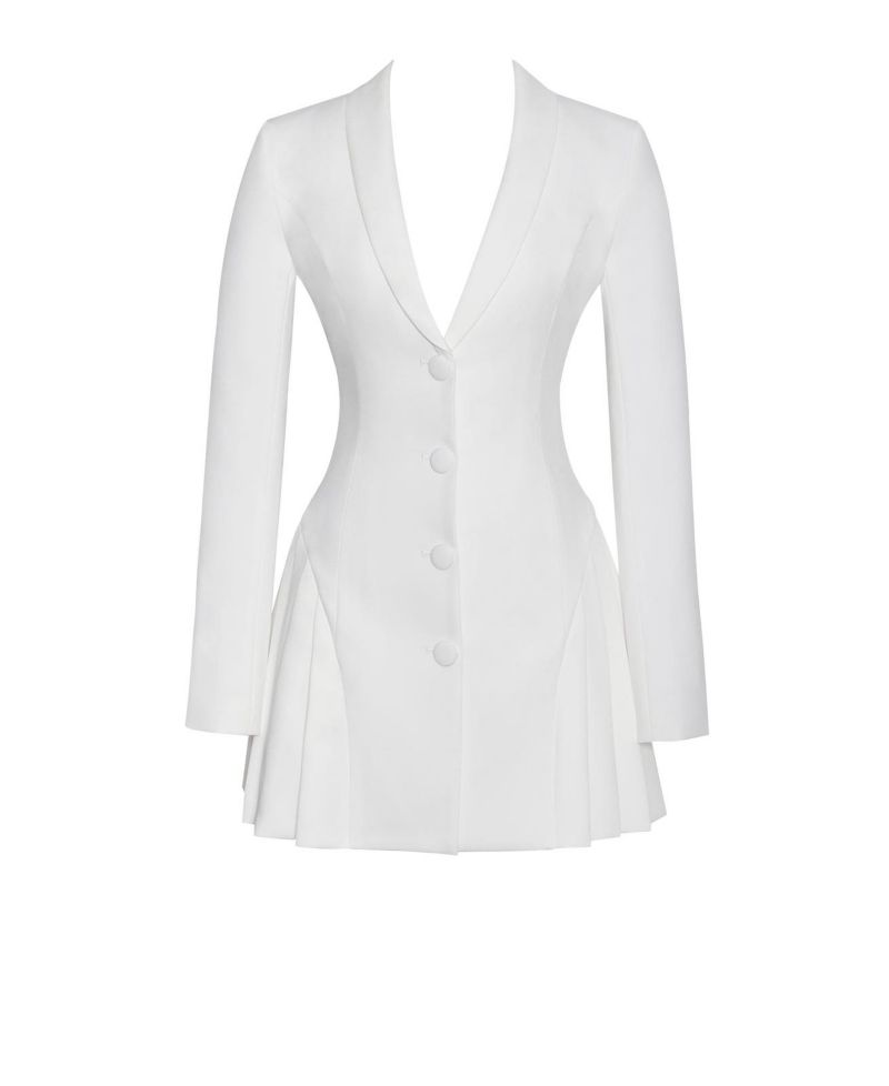 Women's Delia White Blazer Dress with Pleated Detail