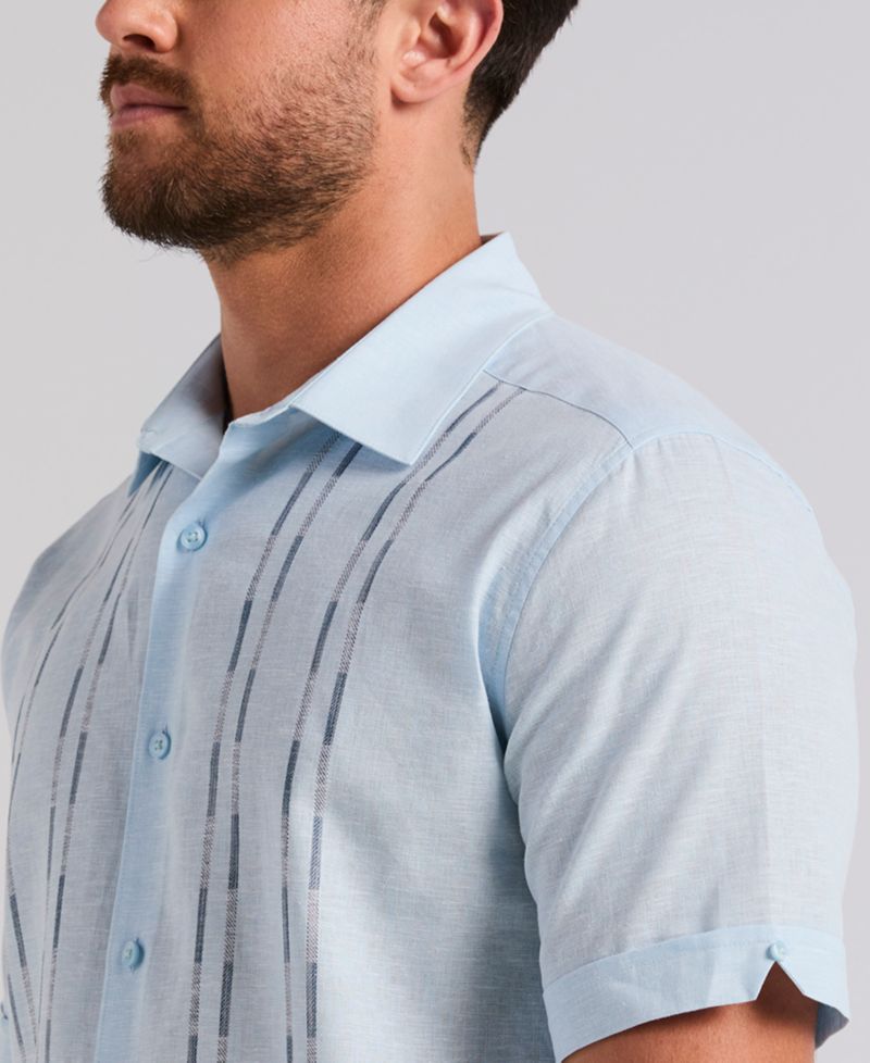 Men's Dobby Panels Linen-Blend Shirt