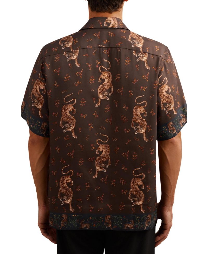 Men's Leopard Leopard-Print Cuban-Collar Shirt