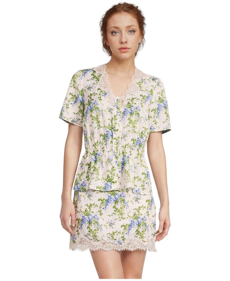 Women's Peplum Polka-Dot V-Neck Blouse
