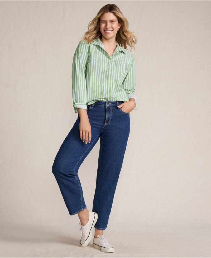 Women's Soft Denim Mid Rise Relaxed Straight Crop Jeans