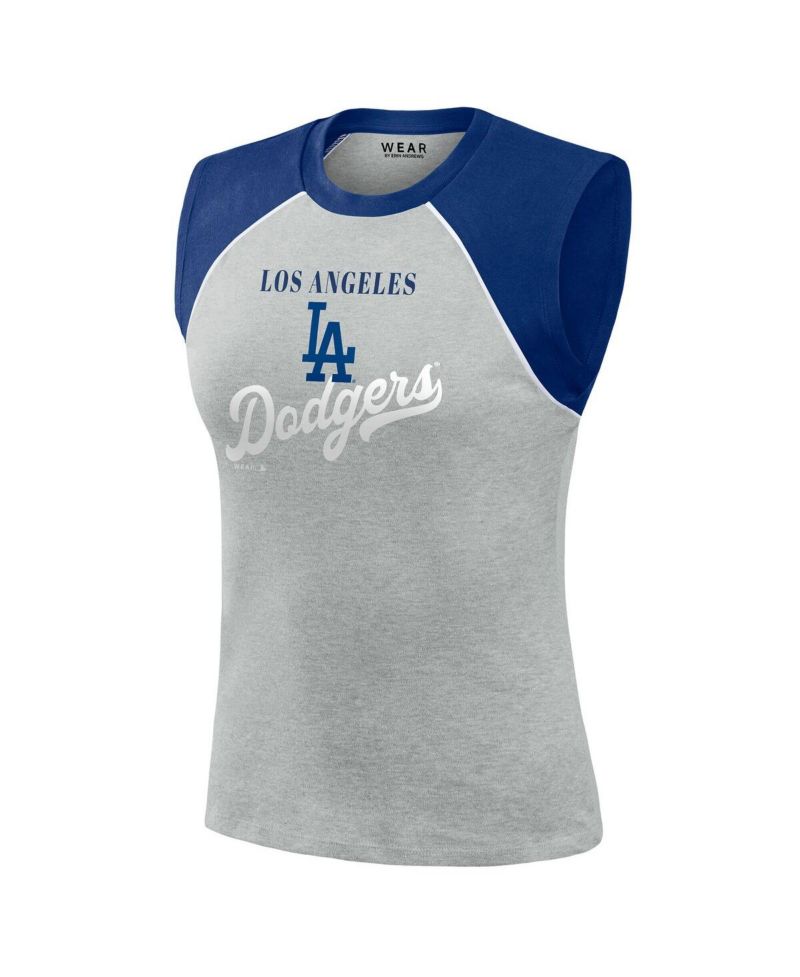 Women's Heather Gray Los Angeles Dodgers Cropped Raglan Tank Top