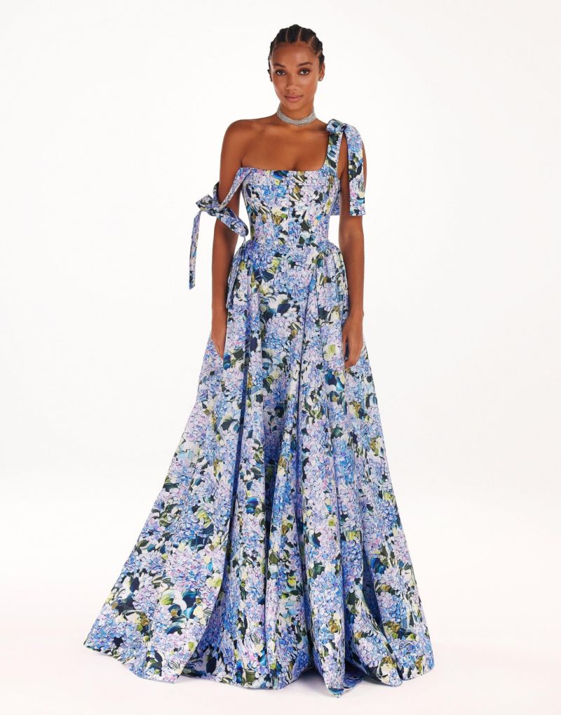 Womens Blue Hydrangea Strapped Maxi Dress