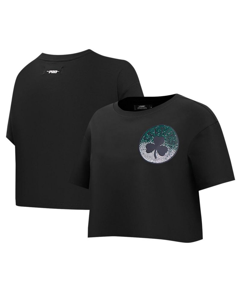 Women's Black Boston Celtics Jewels Boxy Cropped T-Shirt