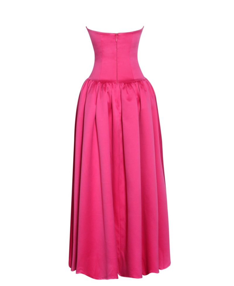 Women's Walterina Fuchsia Satin Strapless Drop Waist Corset Gown