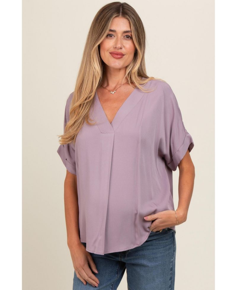 Women's Black V-Neck Pin-Tuck Detail Top
