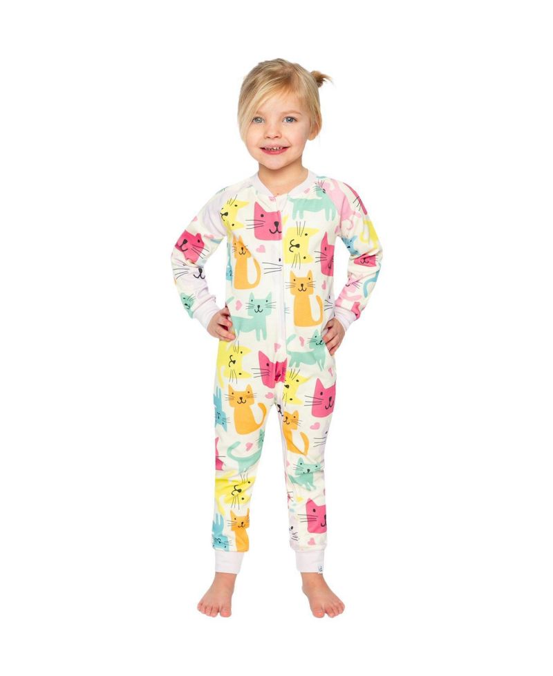 Little Girls 6-12 Cotton One Piece Pajamas Cat Print