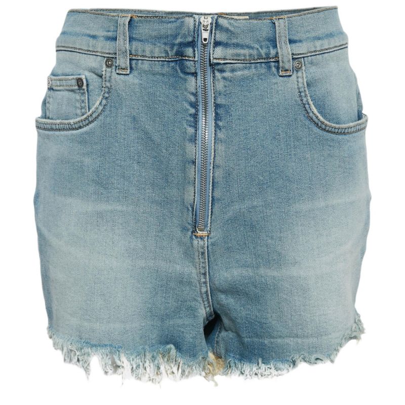 Women's Blue Washed Denim Raw Edge Detail Shorts