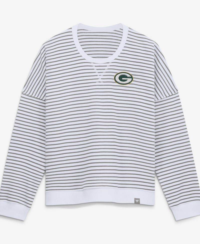 Women's White/Gray Green Bay Packers Striped Oversized French Terry Sweatshirt