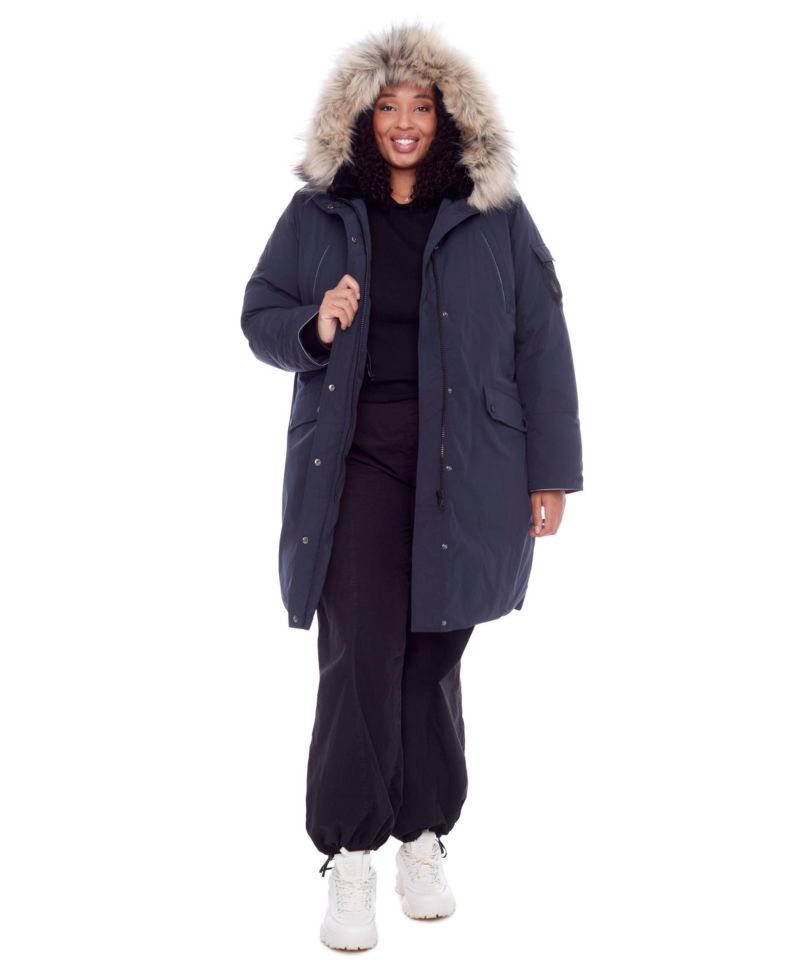 Plus Size Laurentian Long Winter Parka with Faux Fur Hood
