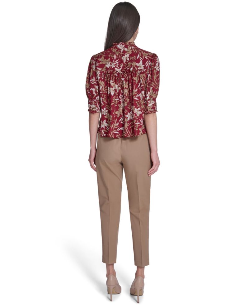 Women's Ruffle Puff-Sleeve Collared Shirt