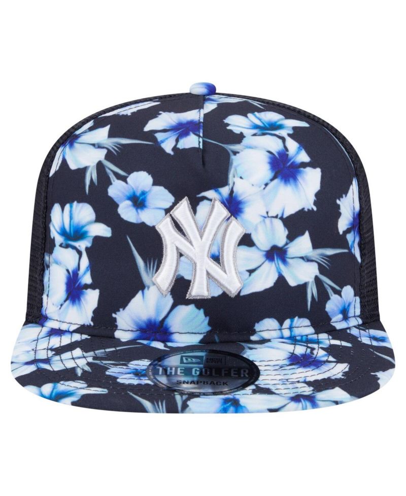 Men's Navy New York Yankees Adventure Pattern Golfer Trucker Snapback Hat