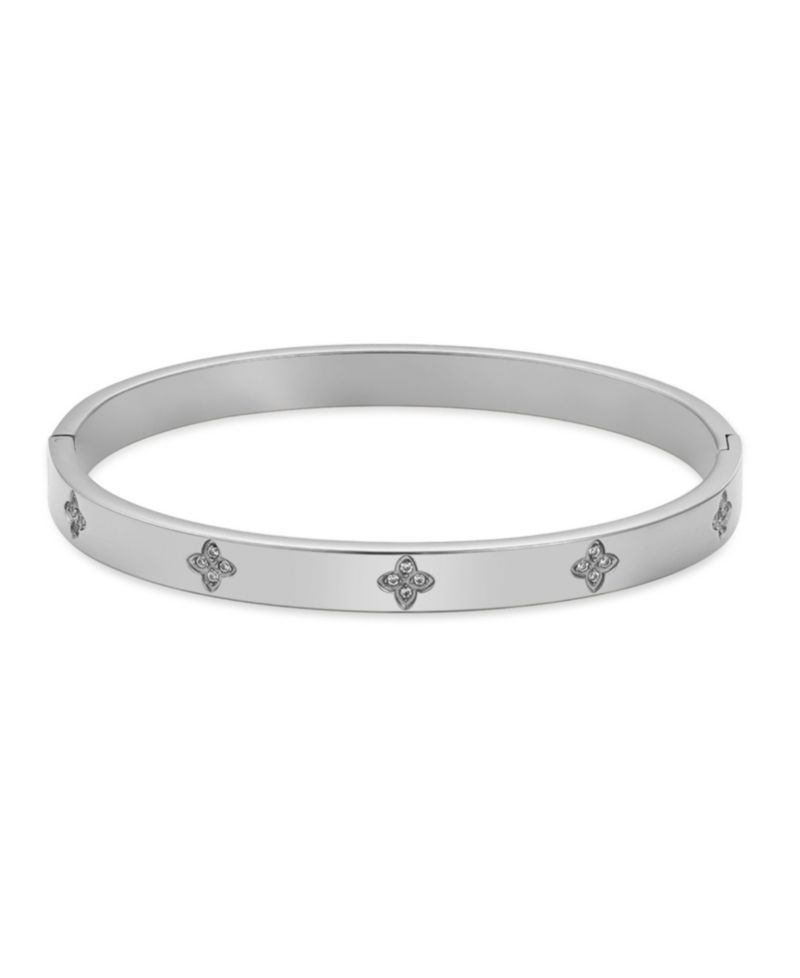 Tarnish Resistant Silver Plated Pave Clover Cuff Bracelet