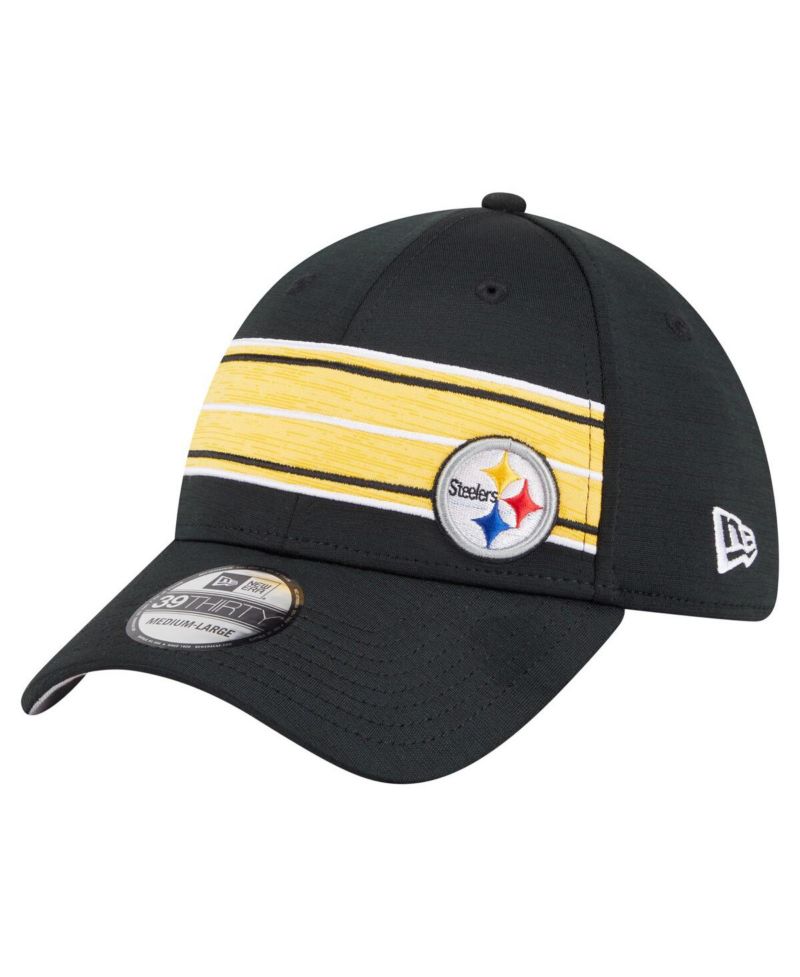 Men's Black Pittsburgh Steelers Stripes 39THIRTY Flex Hat