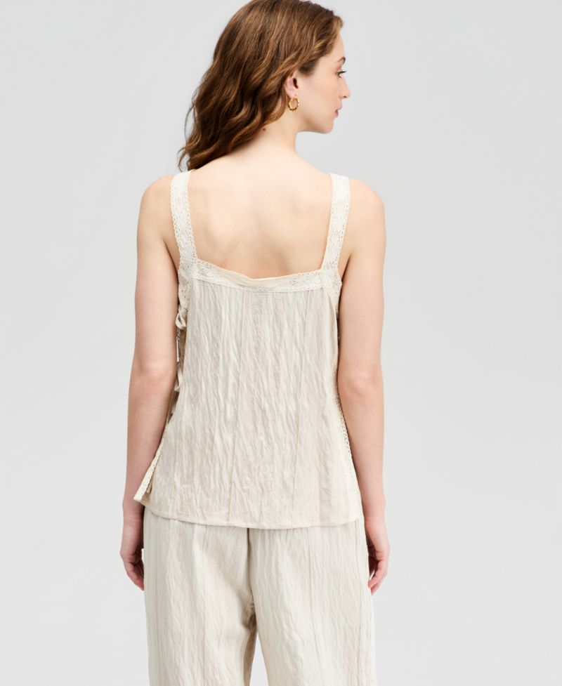 Petite Lace Trim Tie-Side Sleeveless Top
