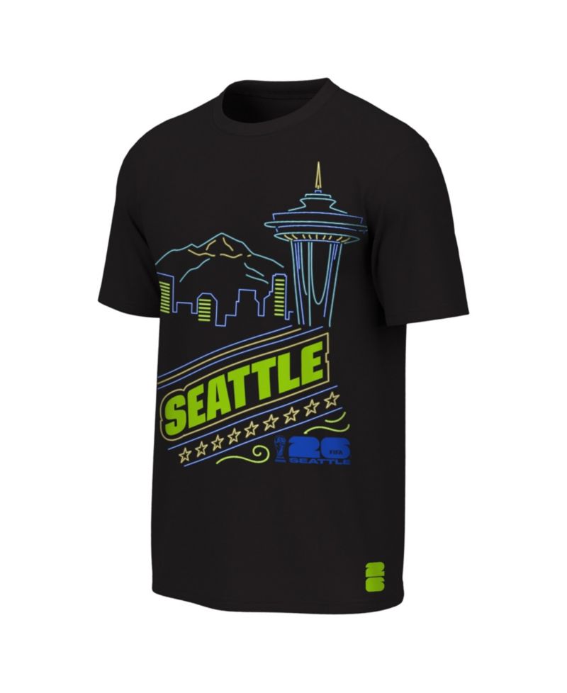 Big Boys and Girls Black FIFA World Cup 2026 Seattle Neon City Night T-Shirt