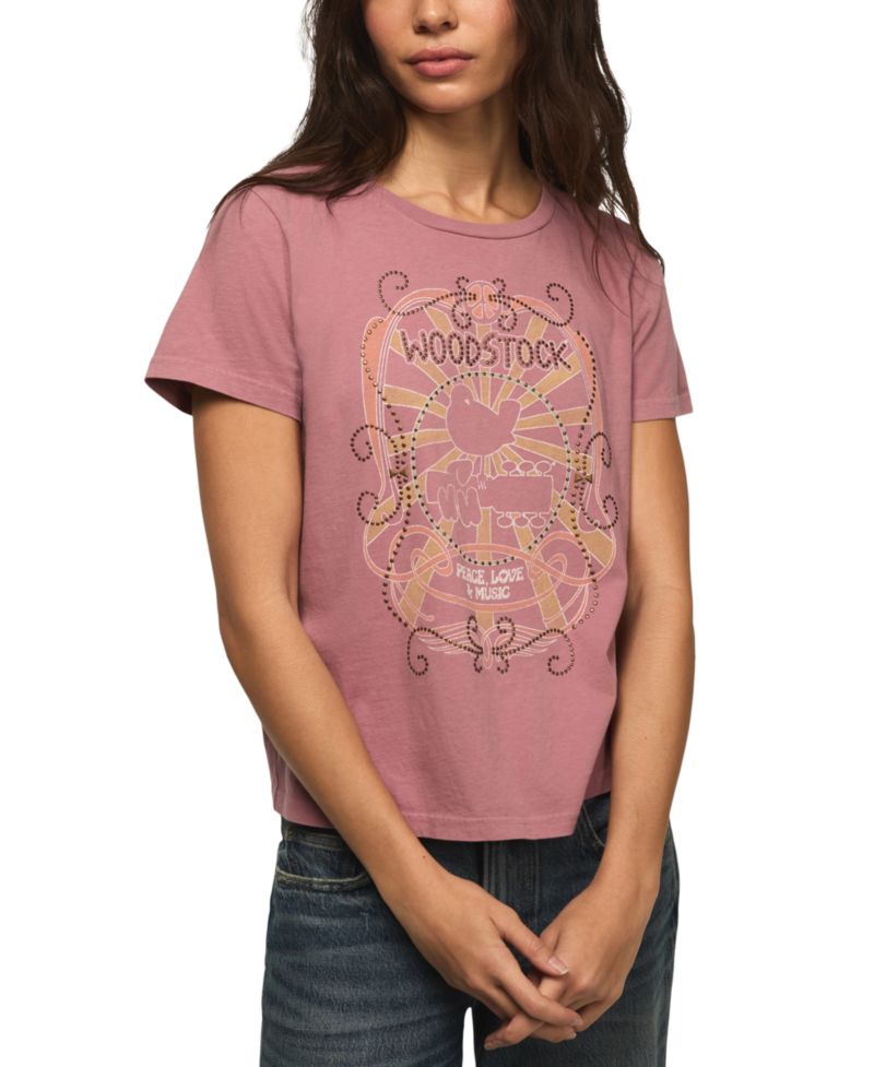 Women's Classic Fit Woodstock Peace Love Music Crew Neck T-Shirt