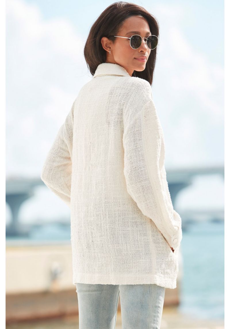 Women's Boucle Shirt with Pockets Everyday Comfort Jacket