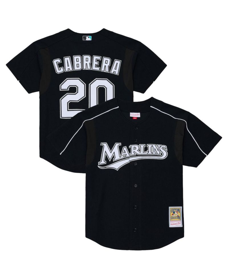 Men's Miguel Cabrera Black Florida Marlins 2003 Cooperstown Mesh Batting Practice Button-Up Jersey